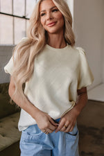 Oatmeal Textured Puff Sleeve T-shirt - MarkoFit
