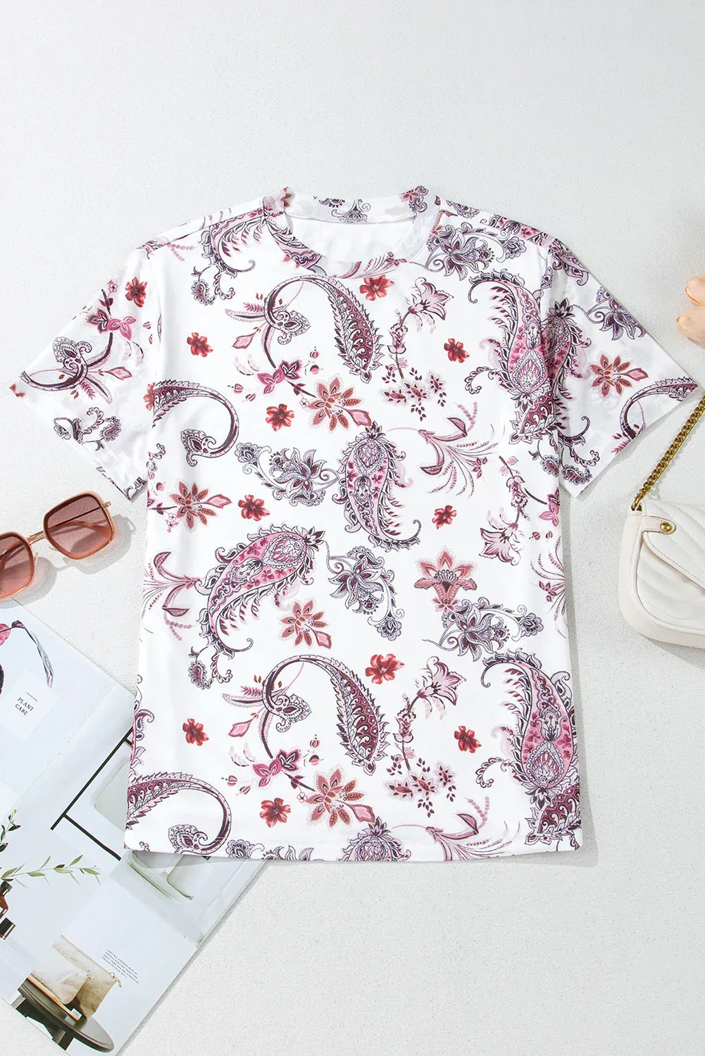 White Vintage Paisley Mock Neck T Shirt - MarkoFit