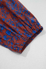 Brown 3/4 Puff Sleeve Tiered Loose Floral Dress