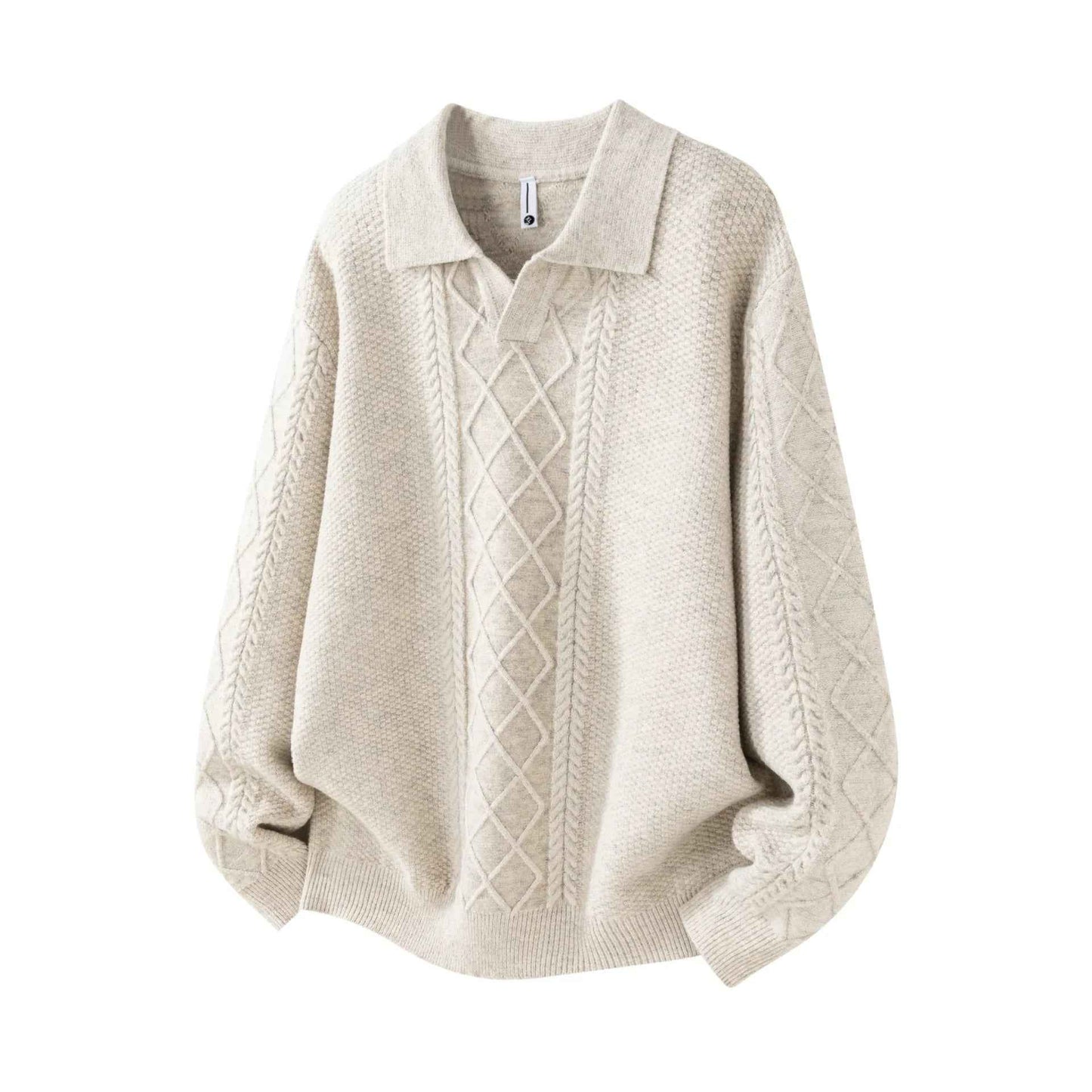 Solid Color Casual Turn-Down Collar Knit Sweater Men Loose Fit Sweater - MarkoFit