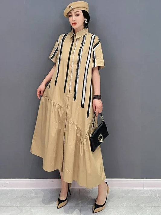 Korean Fashion Shirt Dress For Women Office Lady Loose Elegant Chic Vestido Clothes Robe - MarkoFit