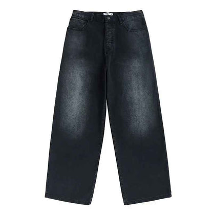Black and Grey Straight Loose Casual Denim Pants for Men and Women - MarkoFit