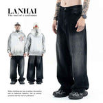 Black and Grey Straight Loose Casual Denim Pants for Men and Women - MarkoFit