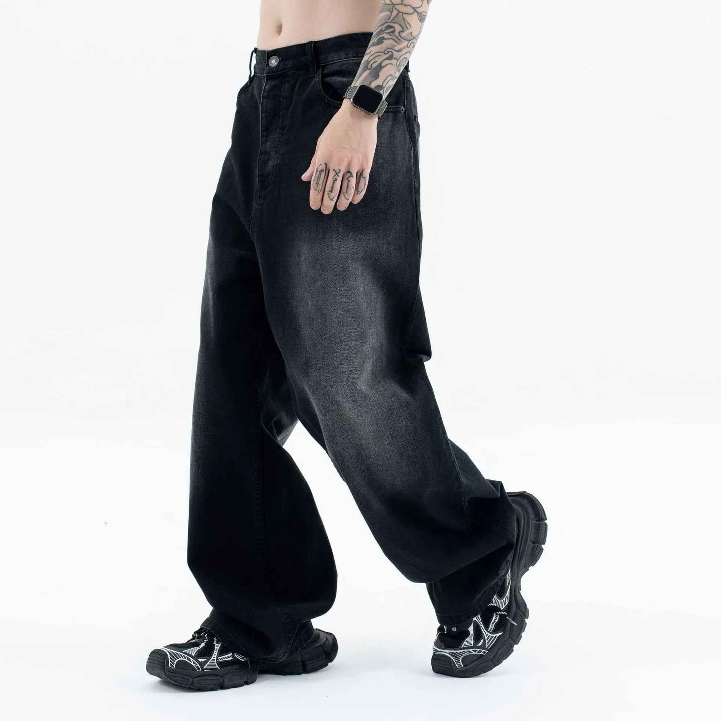 Black and Grey Straight Loose Casual Denim Pants for Men and Women - MarkoFit