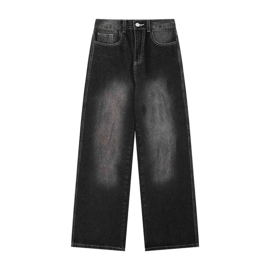 Washed Straight Jeans Men Loose Slimming Design Trousers - MarkoFit