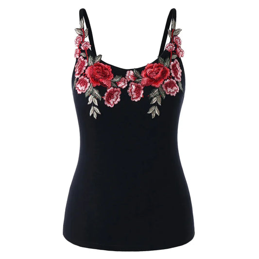 Embroidery Cami Tank Top Plus Size 5XL Black Slim Sleeveless Casual Tank Top Camisole Spaghetti Strap Big Size Clothes - MarkoFit