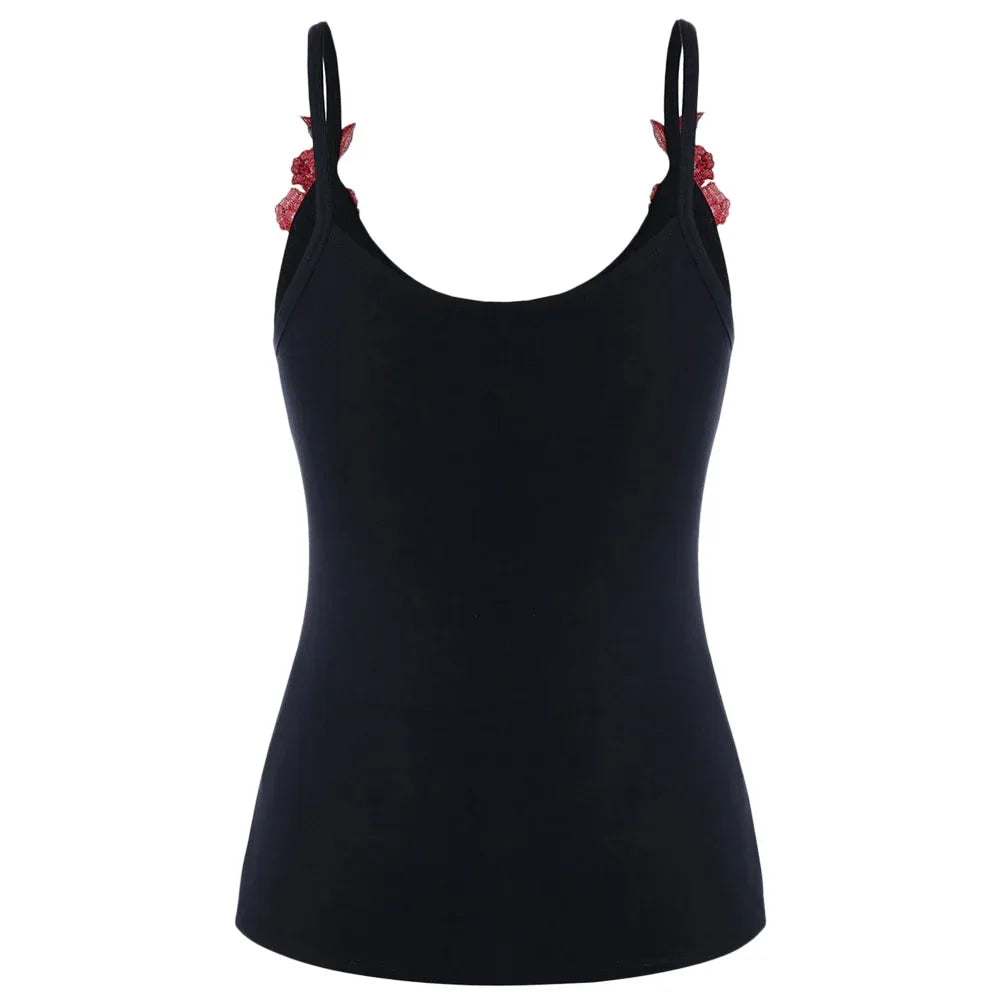 Embroidery Cami Tank Top Plus Size 5XL Black Slim Sleeveless Casual Tank Top Camisole Spaghetti Strap Big Size Clothes - MarkoFit