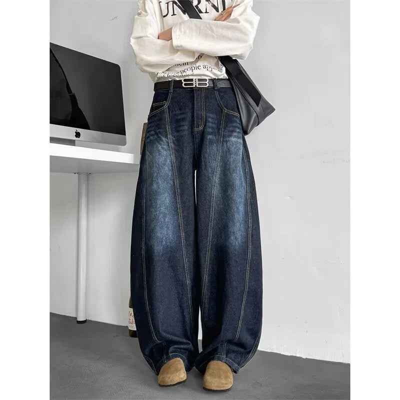 Deep blue washed wide leg jeans for men - MarkoFit