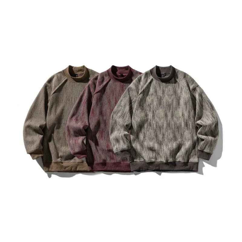 Dyeing Color-blocked Loose Long Sleeve Mock Neck Sweatshirt Men - MarkoFit