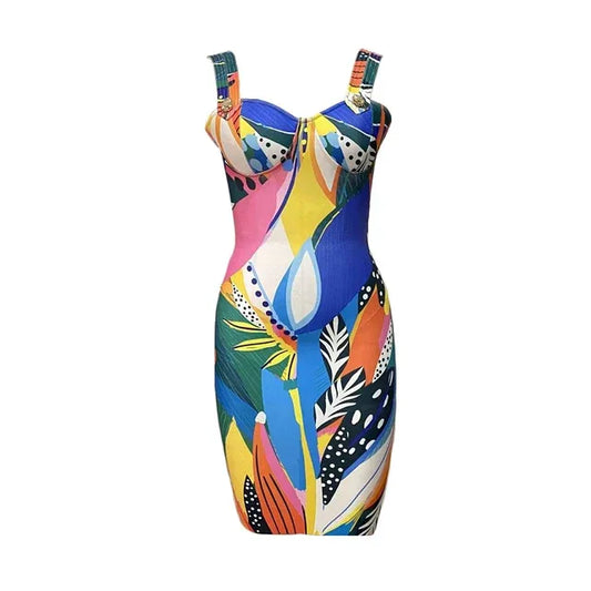 New Printing Spaghetti Strap Bandage Dress Women Sexy Sleeveless Clothes Club Party Bodycon Dresses - MarkoFit