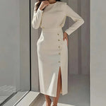 Elegant Style Round Neck Solid Color Dress Long Dress for Women - MarkoFit