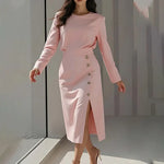 Elegant Style Round Neck Solid Color Dress Long Dress for Women - MarkoFit