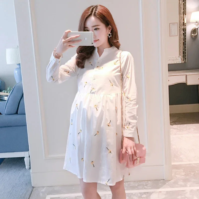 Fashion Maternity Shirt Dress Pregnant Maternity Clothes Casual Nursing Long Sleeves Striped Pregnancy Clothes - MarkoFit