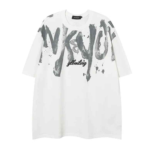 Letter round neck T-shirt for men and women with short sleeves - MarkoFit