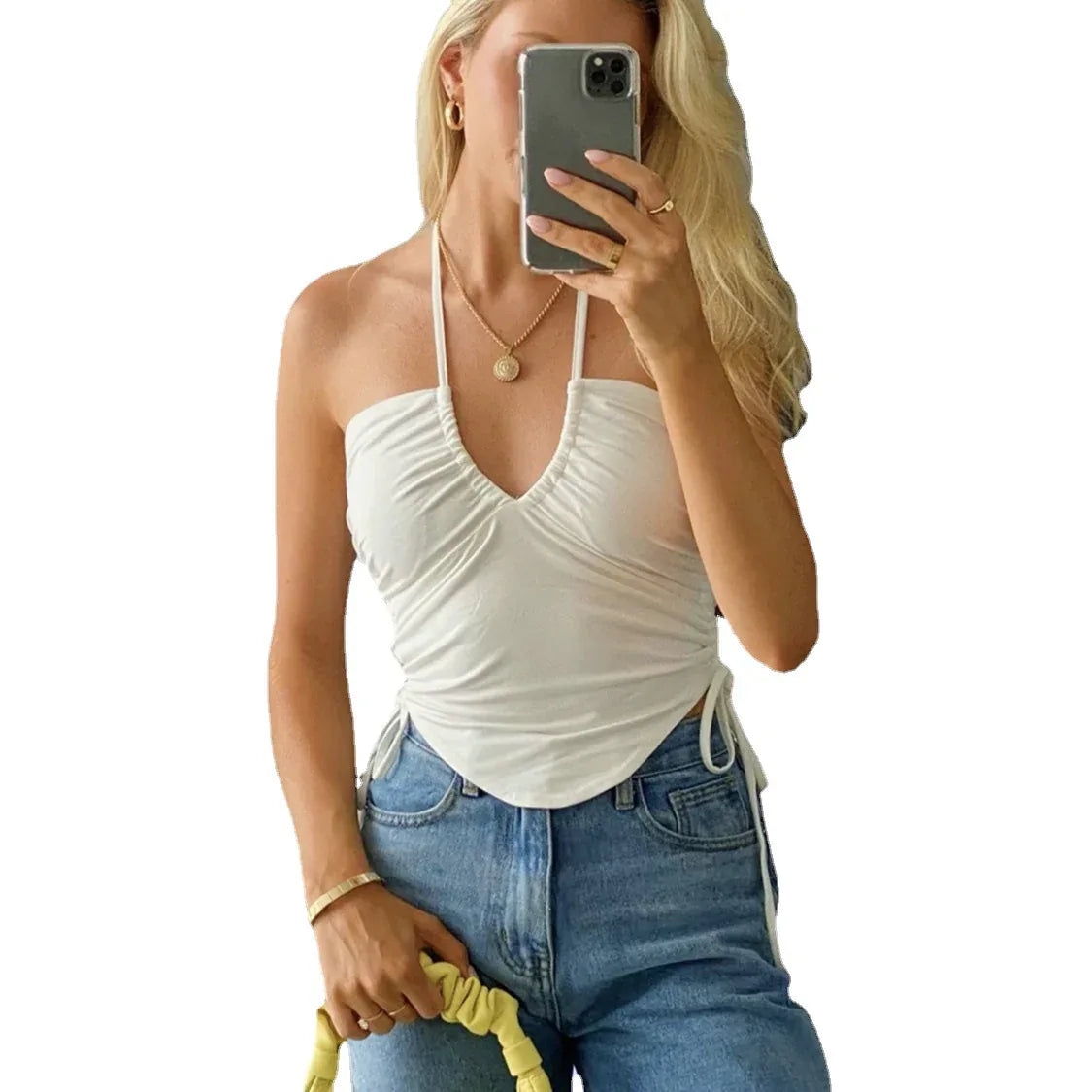 New vest T-shirt ins small inner clothes side drawstring halter neck wrap chest top - MarkoFit