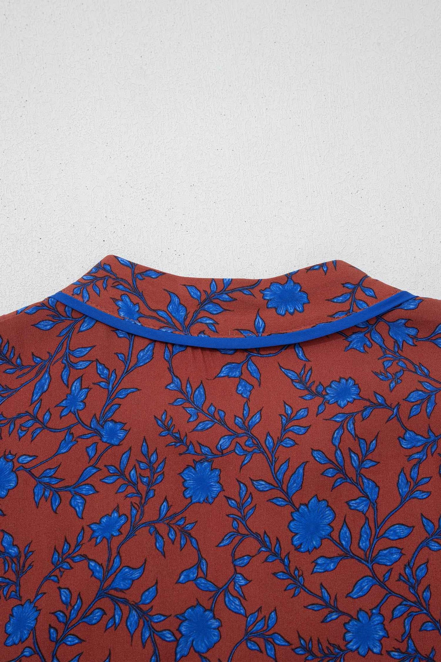 Brown 3/4 Puff Sleeve Tiered Loose Floral Dress