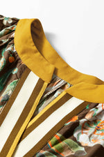 Brown Floral Print Contrast Trim V Neck Pocketed Long Sleeve Mini Dress