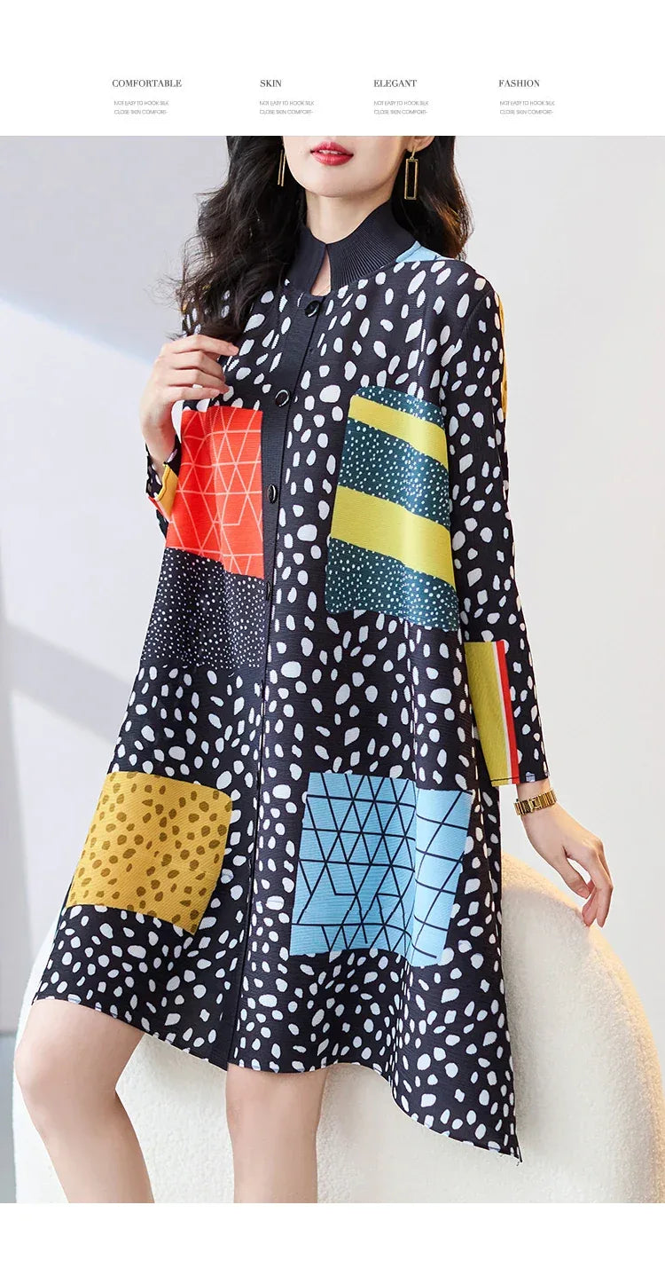 Elastic Plus Size Casual Dresses For Women Fashion New In Irregular Patchwork Printing Long Sleeve Women's Dress Clothes - MarkoFit