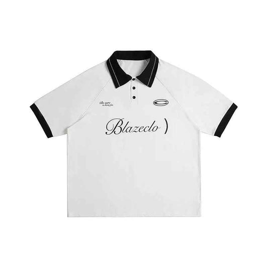 Letter Print Loose Contrasting Collar Short Sleeved Polo Shirt for Men | Stylish Man Clothing - MarkoFit