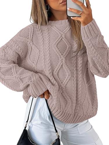 Trendy Queen Women's Oversized Cable Knit Crewneck Sweater | MarkoFit - MarkoFit