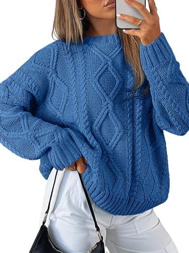 Trendy Queen Women's Oversized Cable Knit Crewneck Sweater | MarkoFit - MarkoFit