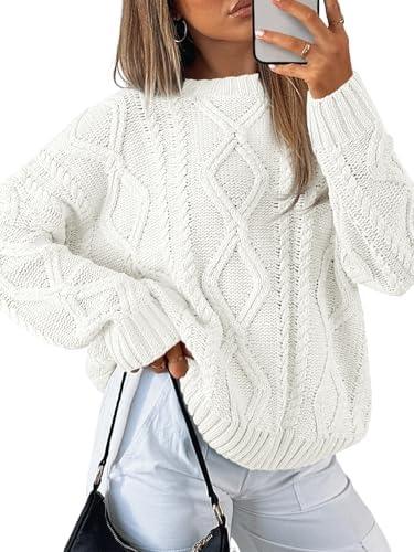 Trendy Queen Women's Oversized Cable Knit Crewneck Sweater | MarkoFit - MarkoFit