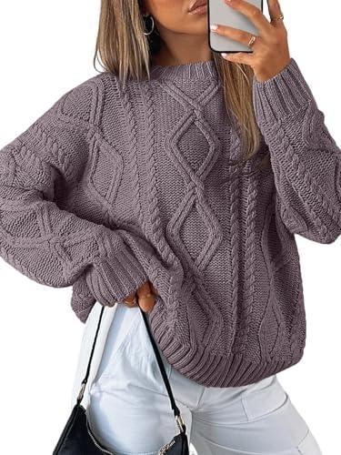 Trendy Queen Women's Oversized Cable Knit Crewneck Sweater | MarkoFit - MarkoFit