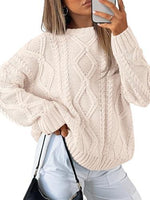 Trendy Queen Women's Oversized Cable Knit Crewneck Sweater | MarkoFit - MarkoFit