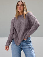 Trendy Queen Women's Oversized Cable Knit Crewneck Sweater | MarkoFit - MarkoFit