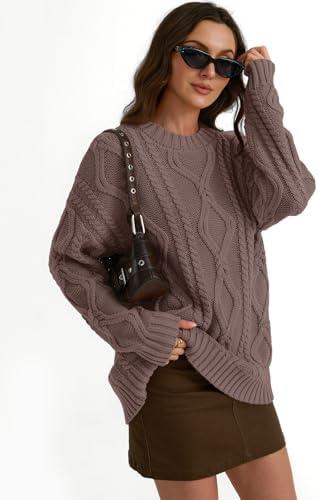 Trendy Queen Women's Oversized Cable Knit Crewneck Sweater | MarkoFit - MarkoFit