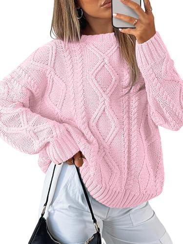 Trendy Queen Women's Oversized Cable Knit Crewneck Sweater | MarkoFit - MarkoFit