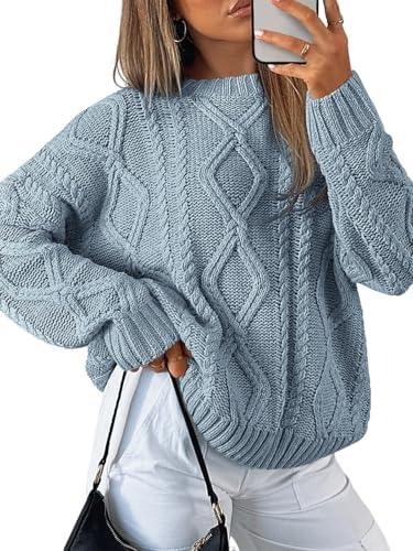Trendy Queen Women's Oversized Cable Knit Crewneck Sweater | MarkoFit - MarkoFit