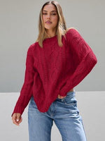 Trendy Queen Women's Oversized Cable Knit Crewneck Sweater | MarkoFit - MarkoFit