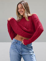 Trendy Queen Women's Oversized Cable Knit Crewneck Sweater | MarkoFit - MarkoFit