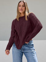 Trendy Queen Women's Oversized Cable Knit Crewneck Sweater | MarkoFit - MarkoFit