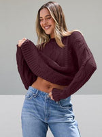 Trendy Queen Women's Oversized Cable Knit Crewneck Sweater | MarkoFit - MarkoFit