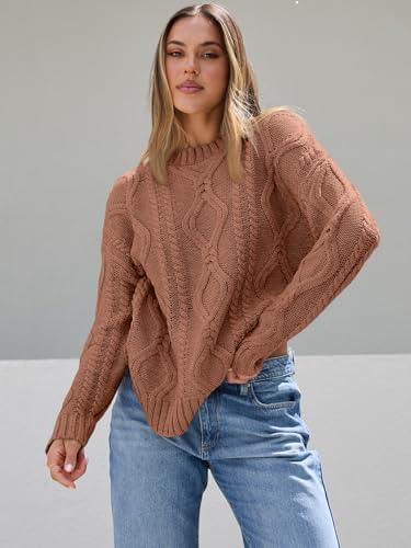 Trendy Queen Women's Oversized Cable Knit Crewneck Sweater | MarkoFit - MarkoFit