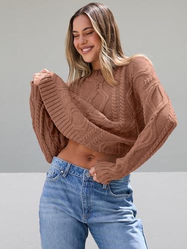 Trendy Queen Women's Oversized Cable Knit Crewneck Sweater | MarkoFit - MarkoFit