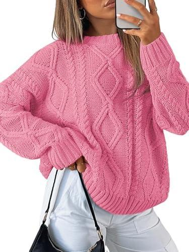 Trendy Queen Women's Oversized Cable Knit Crewneck Sweater | MarkoFit - MarkoFit