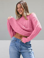 Trendy Queen Women's Oversized Cable Knit Crewneck Sweater | MarkoFit - MarkoFit