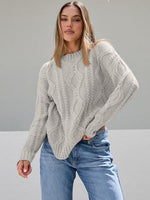 Trendy Queen Women's Oversized Cable Knit Crewneck Sweater | MarkoFit - MarkoFit