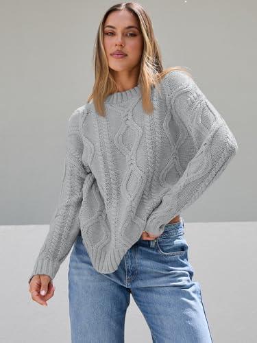 Trendy Queen Women's Oversized Cable Knit Crewneck Sweater | MarkoFit - MarkoFit