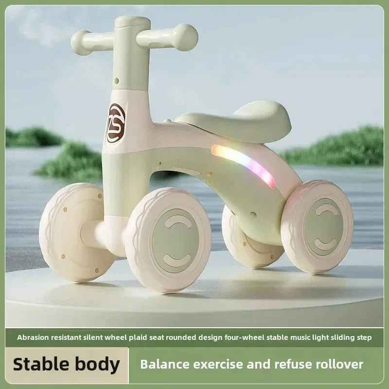 Anti-Tip Baby Balance Bike Ages 1-3 4-Wheel Silent Glider Walker Toy - MarkoFit