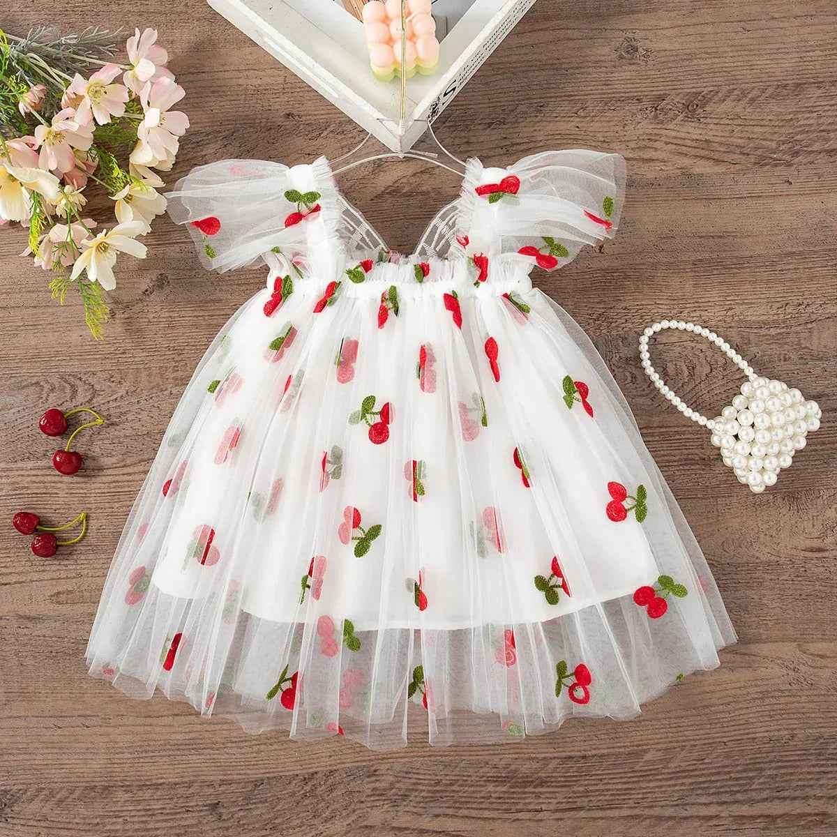 Girls' Dress Summer Floral Mesh Little Flying Sleeve Baby Girl Dress - MarkoFit