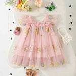 Girls' Dress Summer Floral Mesh Little Flying Sleeve Baby Girl Dress - MarkoFit
