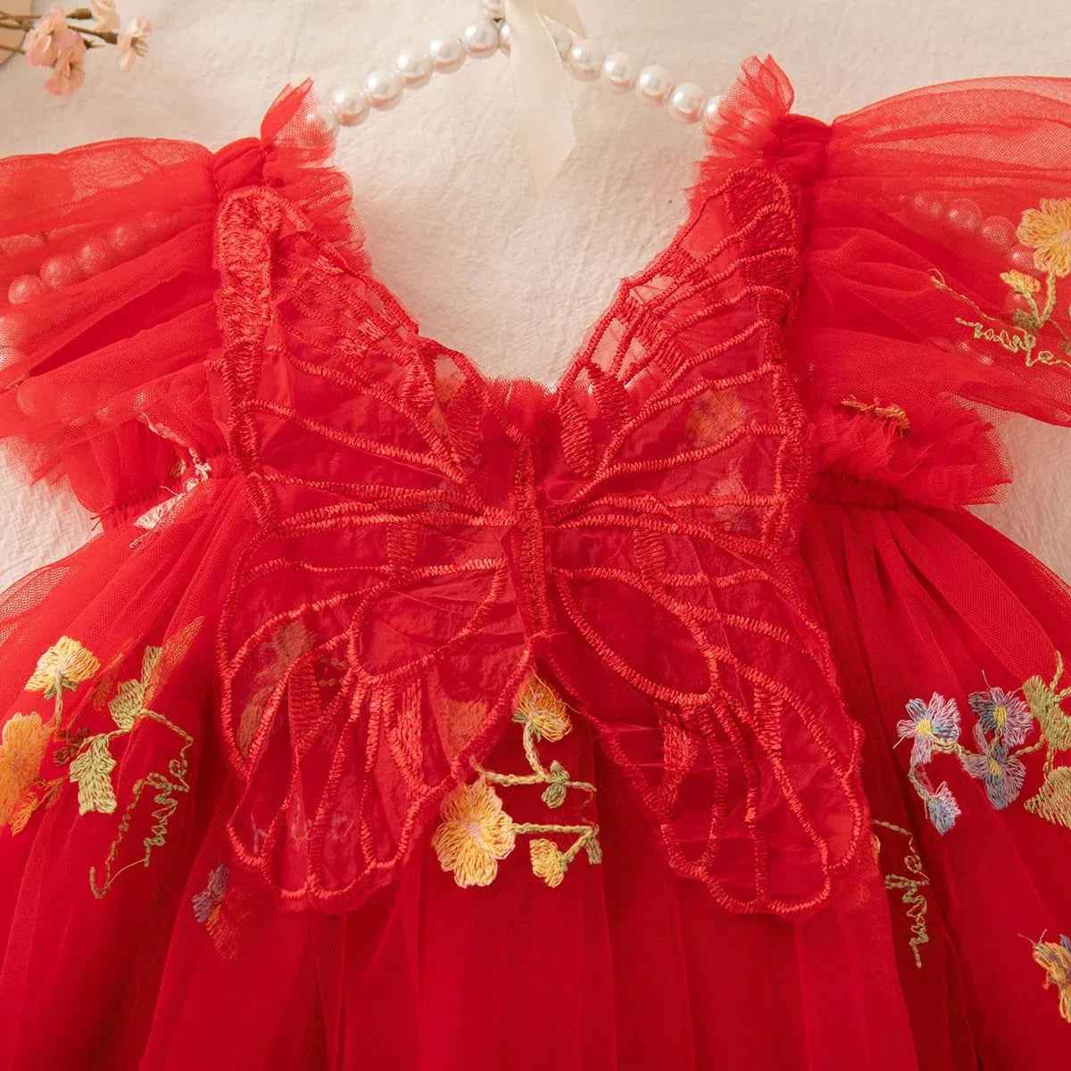 Girls' Dress Summer Floral Mesh Little Flying Sleeve Baby Girl Dress - MarkoFit