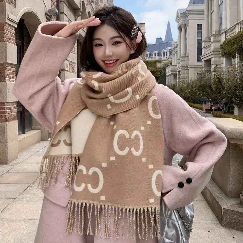 Women's Scarf Double-sided Letter Thickened Cashmere-like - MarkoFit