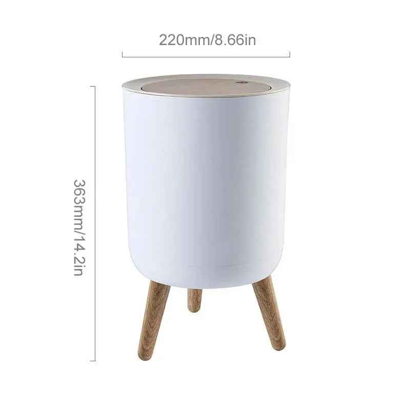 Wooden High Foot Trash Can For Bathroom Creative Kitchen - MarkoFit